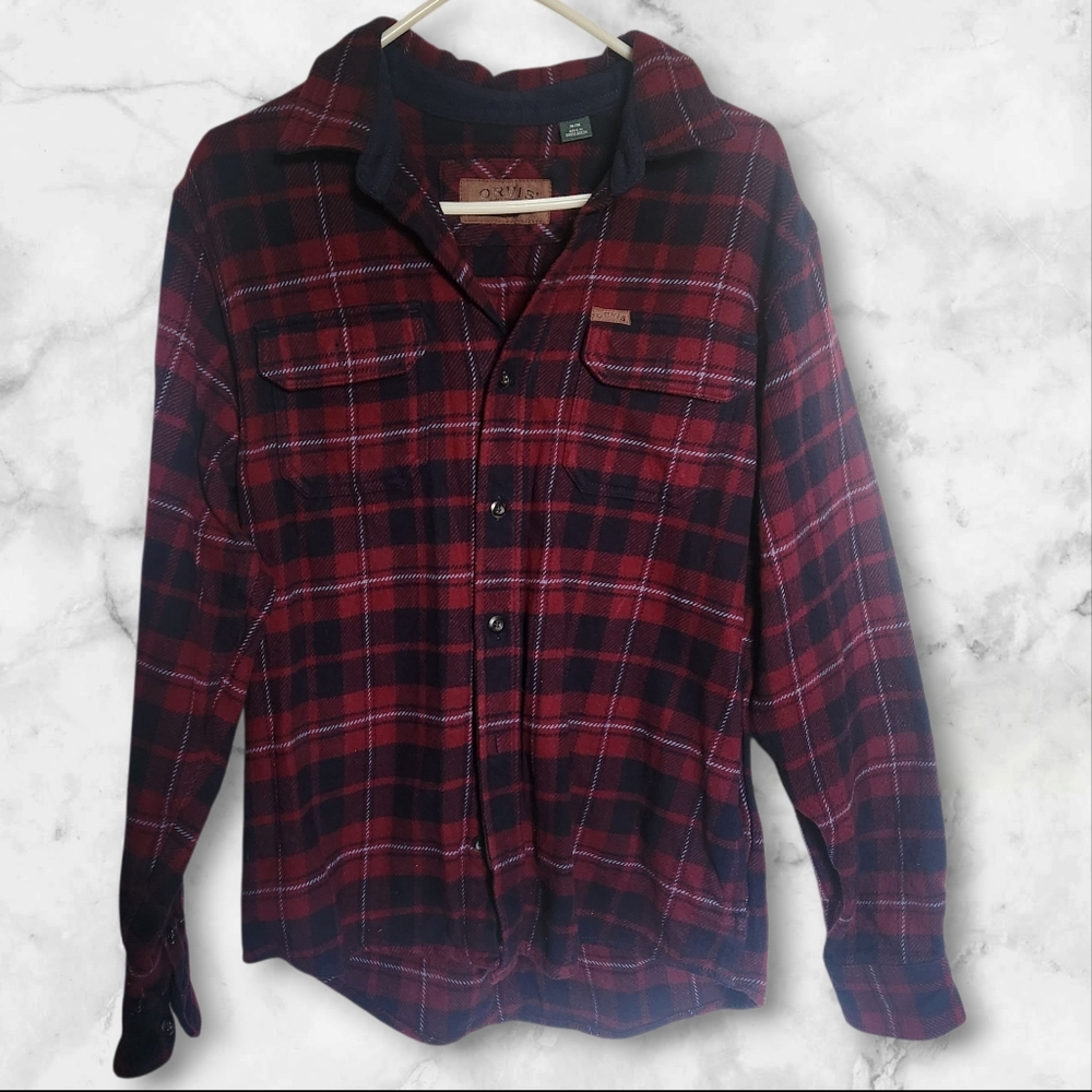 Orvis Big Bear Heavyweight Flannel Shirt/ Red & Navy Plaid Pattern Size Medium